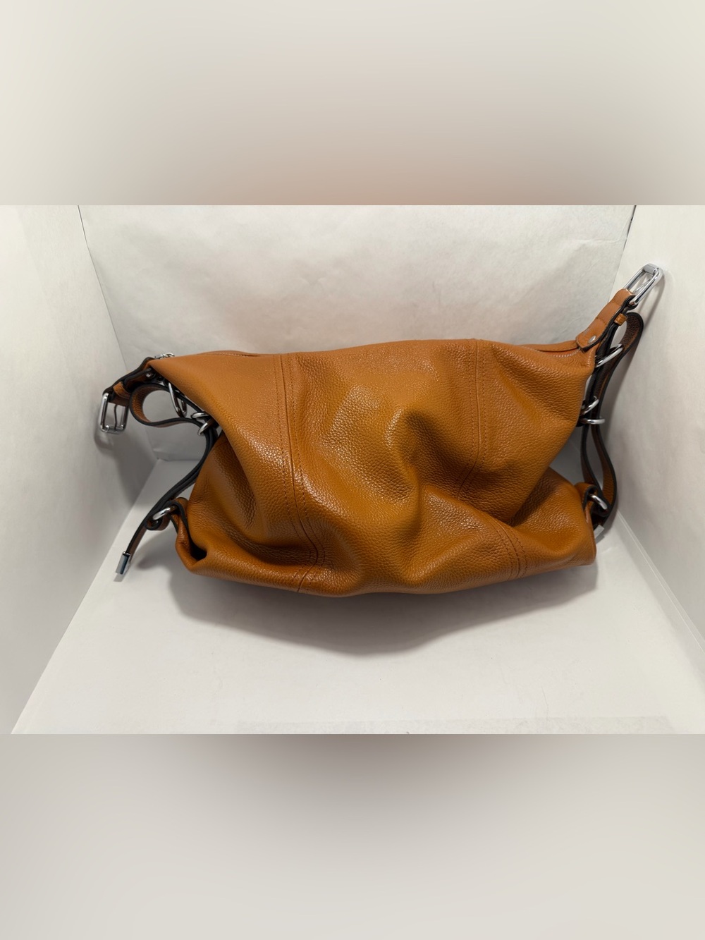 Heshe Slouchy Pebbled Leather Shoulder Bag - Cognac
